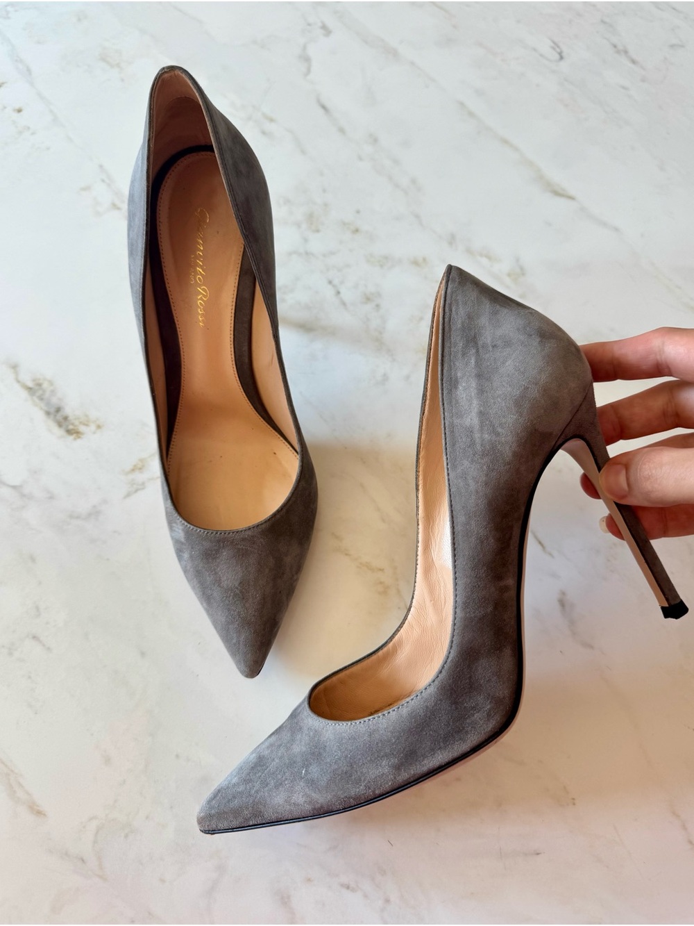 Gianvito Rossi Gray Suede Pointed Toe Stiletto Pumps